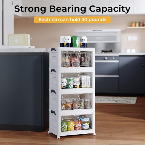OlarHike 23QT Stackable Lockable Storage Bins with Lid - Removale Storage Box with Doors and Wheels, Plastic Containers for Closets and Organization, Living Room, Office, Bathroom, 4 Pack Cubes