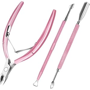 Cuticle Trimmer with Cuticle Pusher and Scissors, Cuticle Remover Professional Durable Pedicure Manicure Tools, Stainless Steel Cuticle Nipper Cutter Clipper for Fingernails and Toenails (Pink)