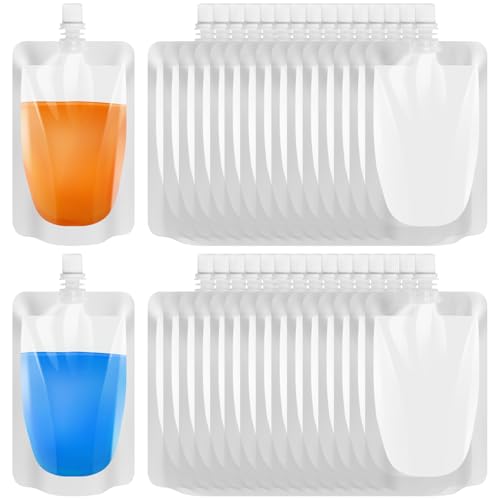 NILLOS Clear Travel Drinks Flasks, 30 PCS Plastic Reusable Drink Container with Spout for Juice, Liquor, Rum, Water (200 ML)