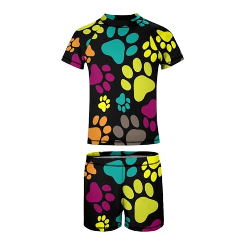 Paw Cat's Or Dog's FootprintChildren's Swimsuits Boys Two Piece Suit8-10Y（130cm）2