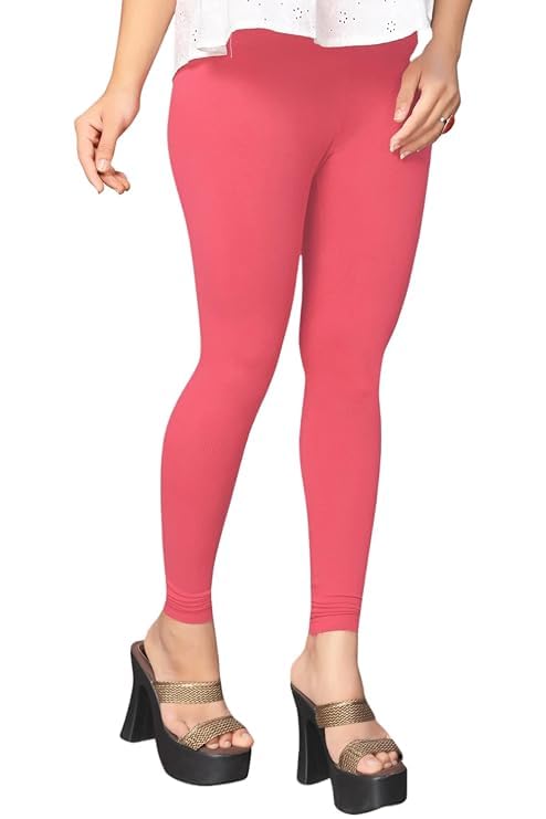 Image of Women's Cotton Skinny Leggings with Ankle Length Solid Pattern Mid Rise and Elastic Closure | Cotton Skinny Leggings for Womens