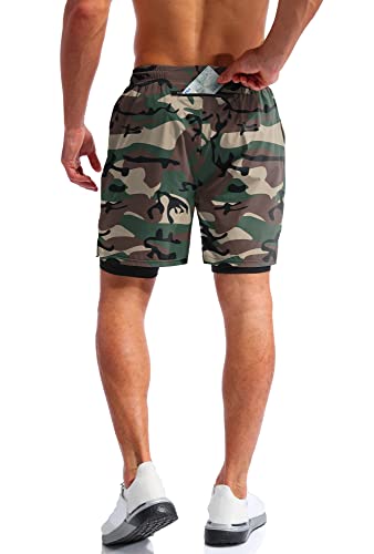 Image of Pudolla Men's 2 in 1 Running Shorts 5 inch Quick Dry Gym Athletic Workout Shorts for Men with Phone Pockets