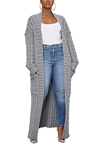 Image of Tcremisa Long Cable Knit Cardigans for Women Chunky Maxi Sweater Coat | Long Sleeve,Open Front,Ankle Length,Floor Length, Dual Pockets,Extra Knitted Duster,Loose Cozy Winter Outwear