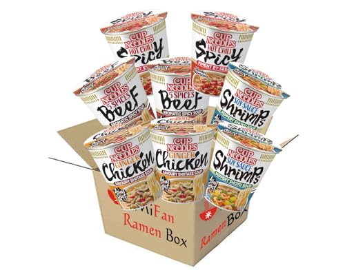 MiFan Ramen Box - 8 pièces Cup Ramen Nouilles Instantanées Assorties - Facile à Préparer, Savoureux, Idéal pour les Voyages et les Activités en Plein Air