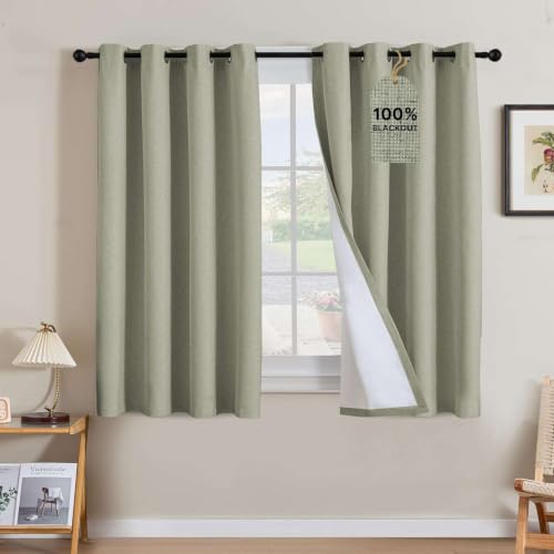 H.VERSAILTEX 100% Blackout Linen Curtains 54" L 2 Panels Heathered Tea