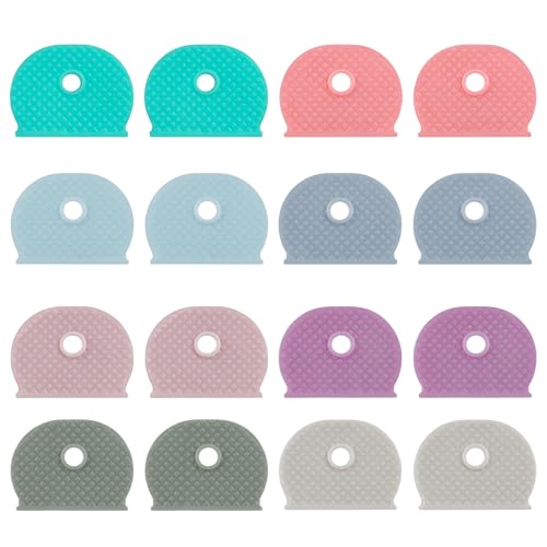 Uniclife 16 Pieces Key Covers Caps 2.5 cm Key Identifications Stretchy Key Covers Key Head Protector for Standard Keys (Not Suitable for Odd-Sized Keys) 8 Colors