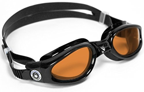 Aqua Sphere Kaiman Swim Goggles with Amber Lens (Black). UV Protection Anti-Fog Swimming