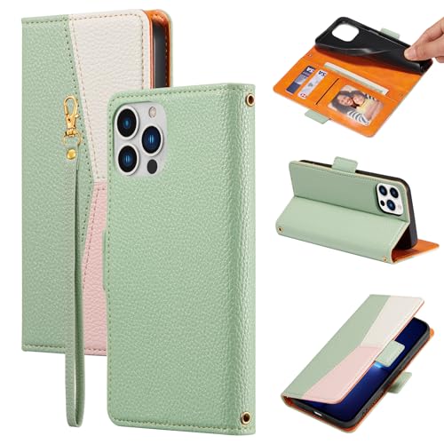 ZCDAYE Wallet Case for iPhone 15 Pro Max, Premium Colour Block Leather Phone Case Hoster