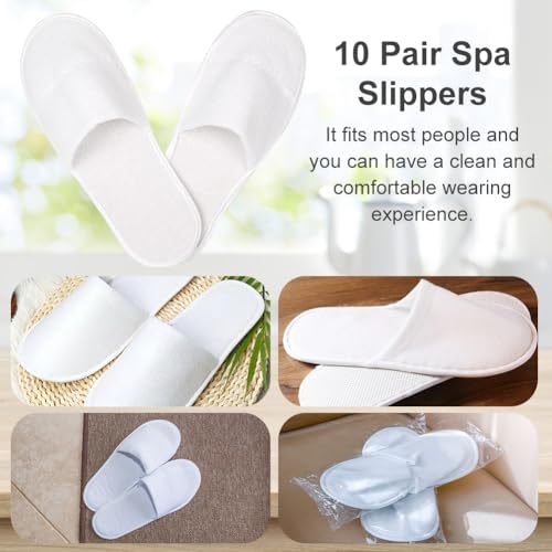 KARELLS Hotel Slippers Weiß Damen Herren, Gästehausschuhe Set,10 Paar Einweg-Vlies-Hausschuhe,Pantoffeln Herren und Damen Hausschuhe - Universalgröße, für Spa, Hotel, Zuhause, Damen und Herren