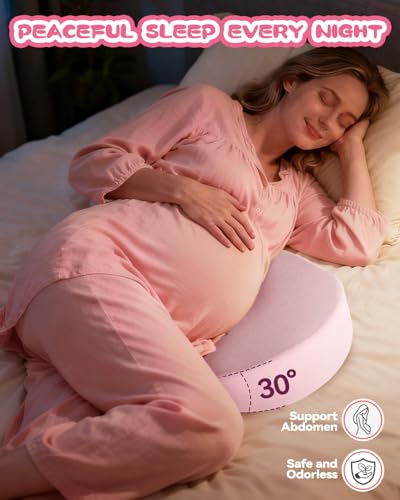 Image of Memory Foam Wedge Pregnancy Pillow for Sleeping, Maternity Pillow for Pregnant Women, Pregnancy Wedge Support for Belly Back Legs, Small Pregnancy Pillow 15x13 inch, Washable Cover, Pink