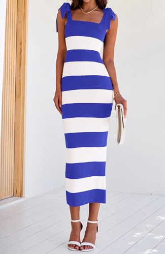 Image of BTFBM Casual Spring Dresses for Women 2025 Sleeveless Spaghetti Strap Striped Maxi Dress Party Beach Long Dress