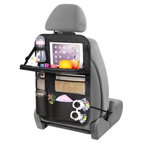 URAQT Organisateur d'Auto Protection Siège Arrière Enfant, 1PCS Organiseurs pour Voiture avec Plateau, Rangement Auto Accessoire Interieur avec Tablette Transparent 8 Poches, Auto Interior Accessory
