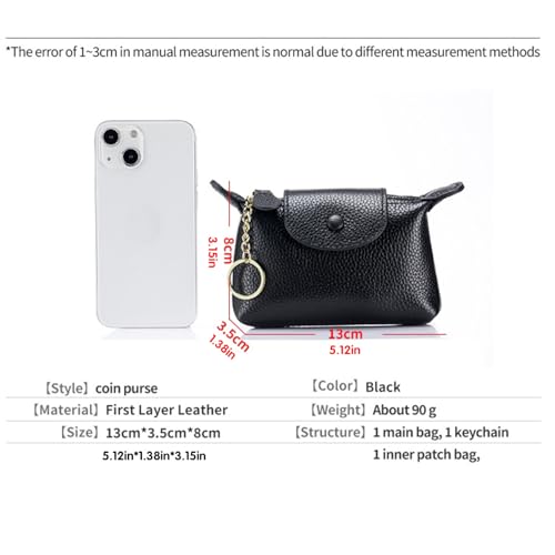 Image of Black Leather Coin Pouch, Zipper Change Holder for Loose Change & Keys