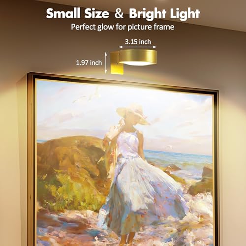 3pcs battery operated picture light magnetic led painting light with remote dimmable and timer 3 lighting modes art display light for picture frame paintings wireless wall decor puck lights gold