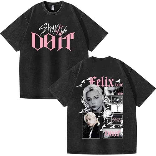 NCTCITY Hombre Mujer Camisetas Stray Kids DOIT Impreso Casual Retro Lavada T-Shirts Harajuku tee Tops de Algodón Nuevo Álbum Impreso BangChan Lee Know Changbin Hyunjin Han Felix Seungmin I.N