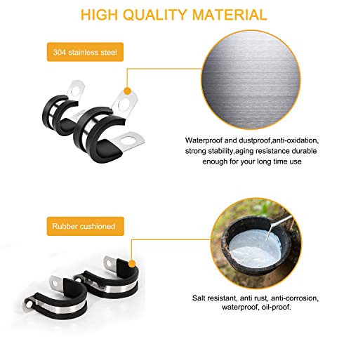 Vigrue 60Pcs Cable Clamps Assortment Kit, 304 Stainless Steel Rubber Cushion P Clamps Wire Clamp In 7 Sizes 1/4" 5/16" 3/8" 1/2" 5/8" 3/4"1'' #TOP4