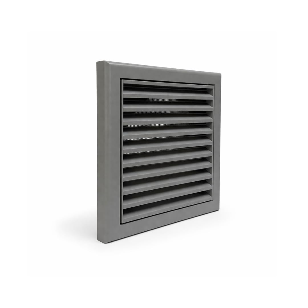 Fantronix Grey Fixed Blade Wall Vent Grille – 125 Mm (5”) Rear Spigot, 185 × 185 Mm External Size Vent Cover For Bathroom, Kitchen & Toilet Ventilation