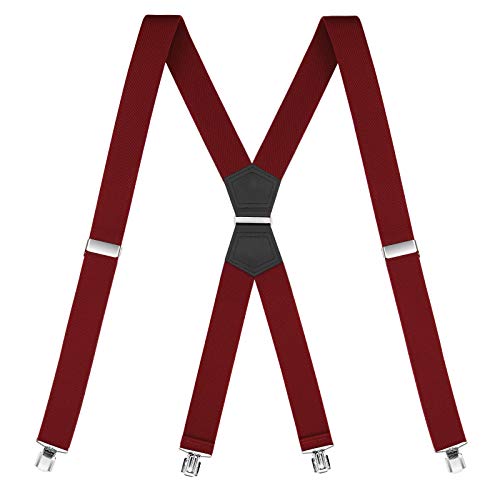 Buyless Fashion Tirantes para hombre - 48"Correas elásticas ajustables 1 1/4" - Forma de X - 5134-Burgundy Cover