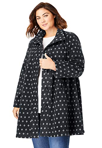 Woman Within Women's Plus Size Fleece Swing Funnel-Neck Coat - L, Classic Red #TOP4