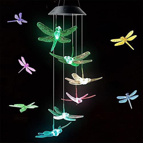 Dragonfly Wind Chimes, Solar Powered Color Changing Outdoor Wind Chimes, Dragonfly Gifts for Women, Christmas Birthday, Garden Patio Decor Party Favors Memorial Wind Chimes