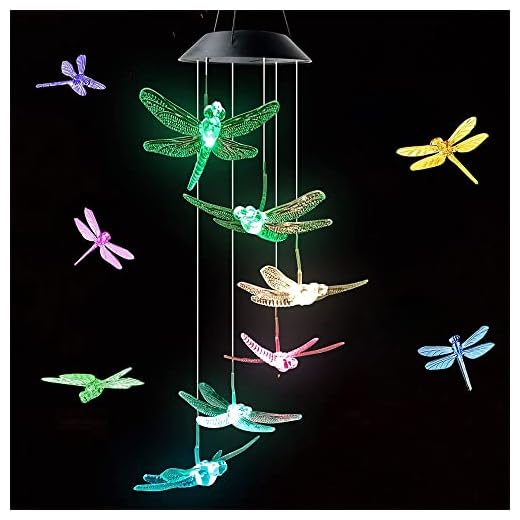 Dragonfly Wind Chimes, Solar Powered Color Changing Outdoor Wind Chimes, Dragonfly Gifts for Women, Christmas Birthday, Garden Patio Decor Party Favors Memorial Wind Chimes