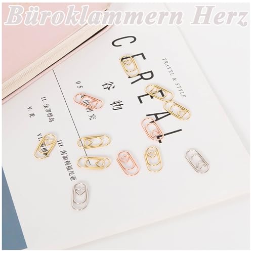 Luckaide Büroklammern, 130 Stück Herz Silber, Transparentbox, Klein Oval für Büro und Klassenzimmer