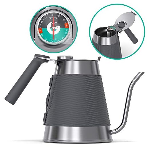 Schwanenhals-Wasserkocher mit Thermometer -1.6 L Premium-Edelstahl-Wasserkocher, Herdplatte, mit Präzisions-Tropfauslauf, für Filterkaffee, French Press, Teekocher