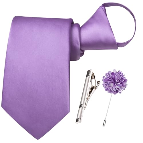 Image of Hi-Tie Pretied Boys Ties Solid Color Kids Adjustable Necktie Lapel Pin Clip Set Age 8-12 Wedding School Graduation