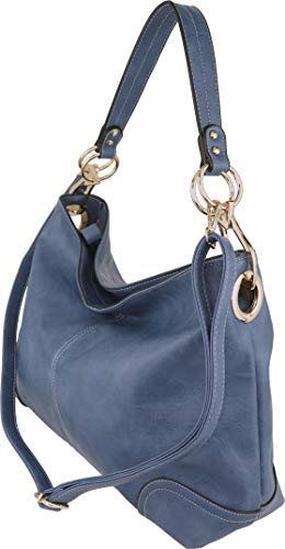 B Brentano Vegan Leather Large Hobo Shoulder Bag With Snap Hook Hardware (Denim.) #TOP7