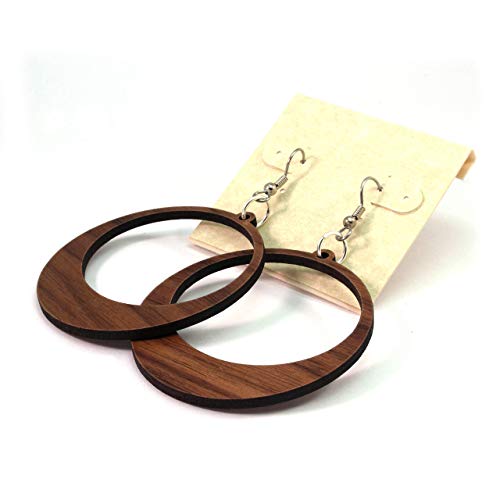 Simple Hoop Earrings Made Of Sustainable Walnut Wood - Large (2") - Hook Dangle Drop Earrings #TOP15