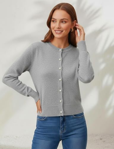 Image of Women's Casual Slim Fit Cardigan Sweaters Long Sleeve Button Down Lightweight Waist Length