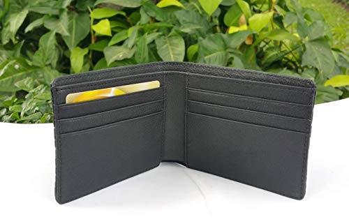 Men's Genuine Ostrich Skin Leather Bifold Wallet - RFID blocking Black3