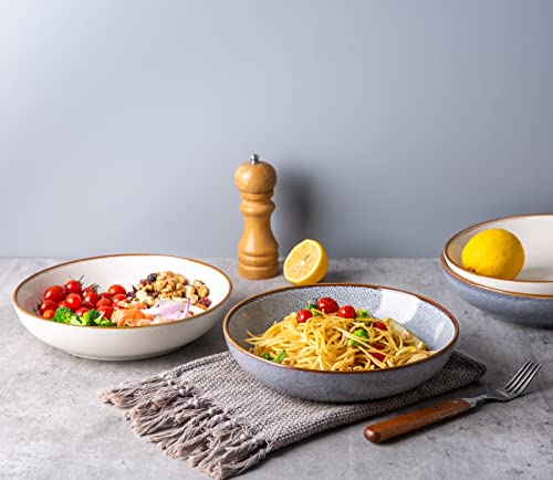 Amorarc 8.5'' Large Pasta Bowls, 36Oz Ceramic Salad Serving Bowls Set Of 4 For Kitchen, Wide Stoneware Bowls For Pasta,Salad,Fruit,Bread, Microwave Safe, Reactive-White #TOP6