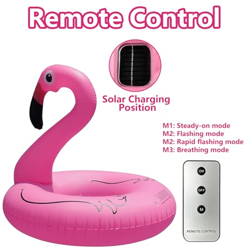 Miniatura 3 de NMM Hinchable Flotador Flamenco con Mando a Distancia y Luces LED Multicolores, Energía Solar Flotadores Piscina, Flotadores Gigantes para Piscina para Adultos y Niños