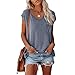 Cap Sleeve V Neck T Shirts for Women Solid Color Summer Tops Dressy Casual Beach Vacation Tank Tops with Chest Pocket Gray