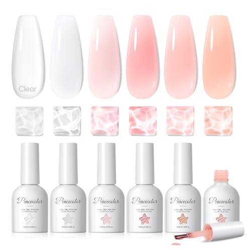 PEACECOLOR Gel Construction Ongle UV 10ML, Builder Nail Gel Natur Couleur Blanc Laiteux Rosa Clear Vernis Semi Permanent pour Renforcement et Construction des...