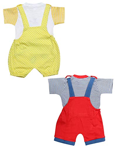 Image of babeezworld dungaree for Boys & Girls casual printed pure cotton-Pack of 2 (9101990001178; Multi Colour)