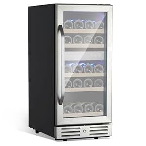 15” Wine Cooler Refrigerator, 29 Bottle Dual Zone Built-in Freestanding Wine Fridge, LED Operation Screen, Double-Layer Tempered Glass Door with Lock, Under Counter Wine Cellar