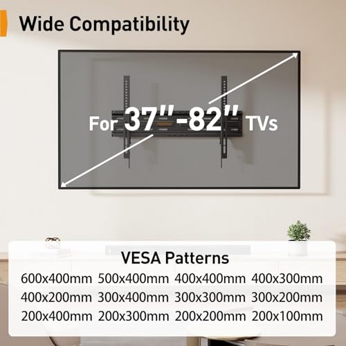 Perlegear TV Wall Bracket for Most 37–82 inch LCD LED OLED Flat Curved TVs up to 45kg, Low Profile Tilt Wall Brackets, Ultra Slim Heavy-Duty TV Wall Mount with Max VESA 600x400mm, PGLT4 - Image 2