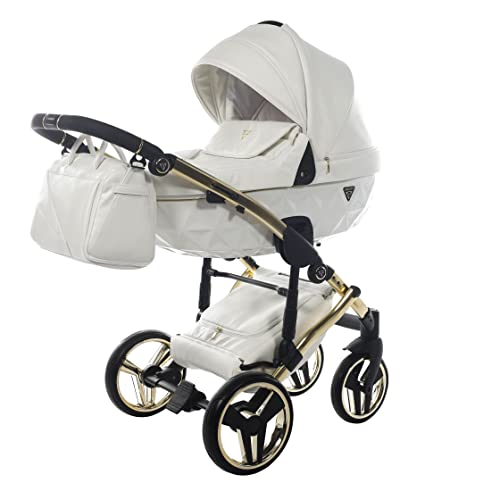 Original Junama Diamond Individual Reisesysteme Kinderwagen 2in1 3in1 4in1 Sonnenschirm + Originalzubehör Exclusive Prams (3in1, Gold-Weiß 04)