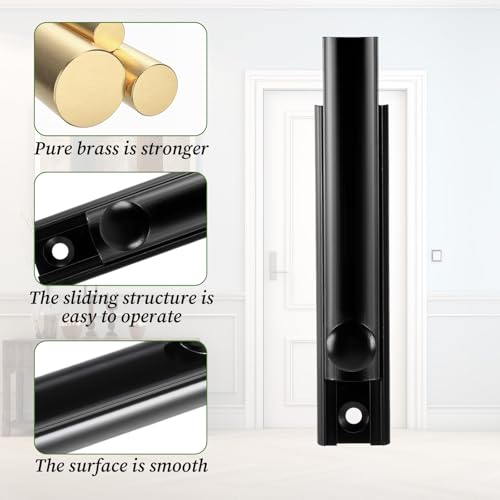 Black Surface Bolt 3 Inch Brass Slide Locks for Doors, Heavy Duty French Lock with Screws, Suitable for Flush Gates and 