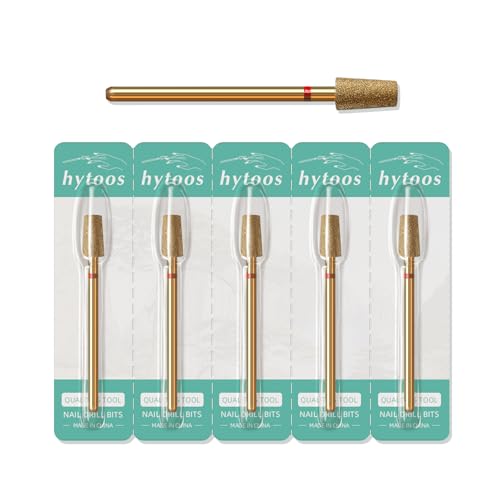 HYTOOS 5mm Large Tapered Cuticle Clean Nail Drill Bits, 5Pcs/Set Titanium Russian Diamond Nail Bit Professional Safety Under Nail Cleaner Burr for Cuticle Dead Skin, Electric Nails Accessories, Fine