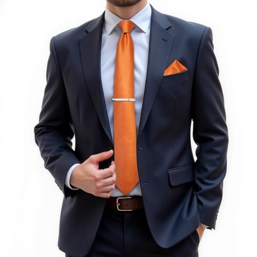 Image of DiBanGu Mens Tie Silk Plaid Striped Necktie and Pocket Square Cufflinks Tie Clip Set with Gift Box Formal Wedding Party