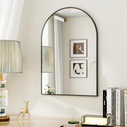 VETROVUE 20"x 30" Arched Bathroom Wall Mirror with Black Metal Frame, Modern Arch-Top Wall Mirror for Vanity, Entryway or Bedroom, HD Reflection, Shatterproof Glass