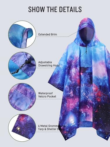 Image of SaphiRose Extra Thick Hooded Rain Poncho Double Layer Waterproof Raincoat Jacket for Men Women Adults