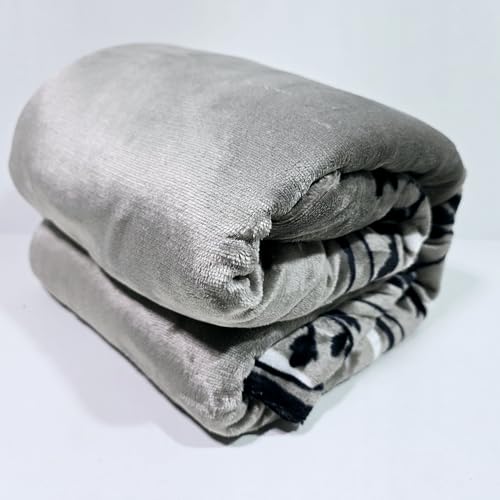Image of Winter Premium Flannel Velvet Warm Duvet Cover Quilt Cover | Rajai Cover | Blanket Cover | Comforter Cover Single Size 60x100 inches Woollen (Gray White Black Leaf, Single Bed)