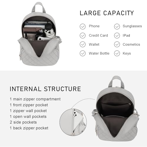 Image of Quilted Small Backpack for Women PU Leather Casual Handbag Daypack Purse | Stylish Quilted Design, water-resistant premium PU leather, matches all daily outfits, lightweight for everyday carry