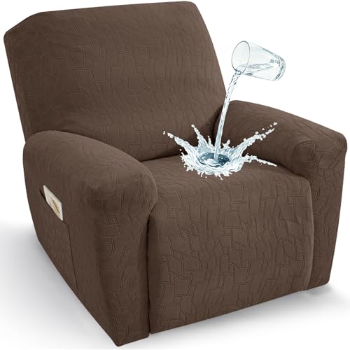 Image of ZNSAYOTX 100% Waterproof Recliner Chair Covers, 3-Piece Stretch Fit Recliner Slipcovers with Buckle & Elastic Band for Lazy Boy, Stay in Place, Soft Plaid Jacquard Protector (X-Large, Brown)