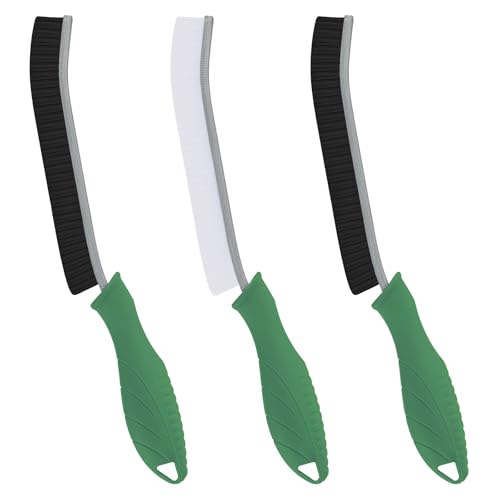 Image of FOOGWEE Hard Bristle Crevice Cleaning Brush - Cleaning Supplies - Grout Cleaning Brushes for Household Use - Crevice Cleaning Tool for Bathroom, Home and Kitchen (3, Green)