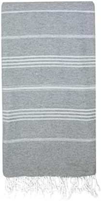HAVLULAND Turkish Beach Towel,100% Cotton Oversized 71x39 Turkish Bath Towels, Sand Free Beach Towels, Lightweight Absorbent Quick-Dry Outdoor Camping Beach Blanket (Light Grey)